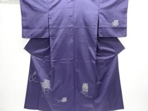 御所人形模様織り出し手織り節紬訪問着